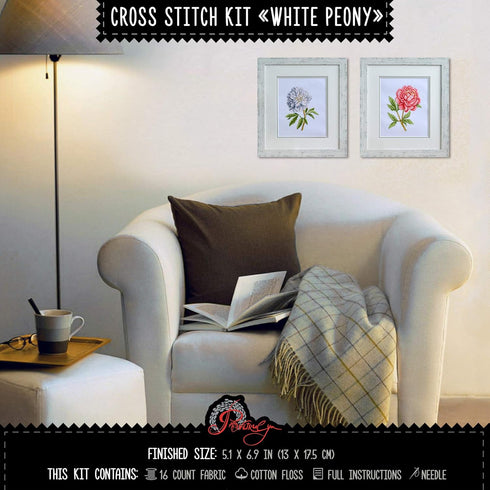 Counted Cross Stitch Kit 'White Peony' Flowers, 5.1" ? 6.9", Floral Embroidery Kit for Beginners with Pattern for Home Decor...