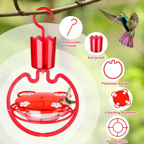 ORIENTOOLS Hummingbird Feeders for Outdoors Hanging 9.5 oz Plastic Humming Birds Feeders with Ant Moat friendly to nature and Wild Birds with 4 Fl...
