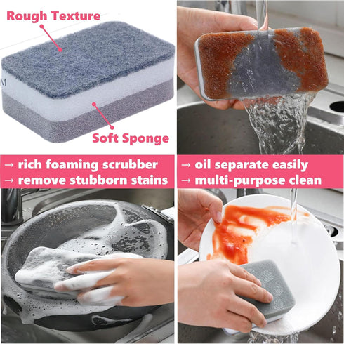 Sponge Brush Kitchen Dish Bottle Washing Scrubbers - Non Scratch Scouring Pads,Household Essential Cleaning Kit for Non-Stick Cookware Pots Pans S...