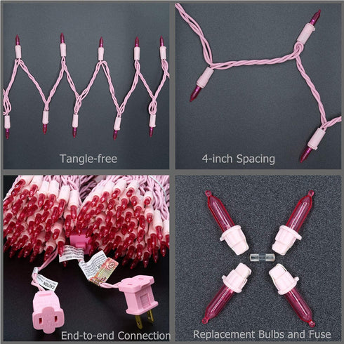 200 Pink LED Christmas Lights with Pink Wire, Pack of 2 Sets 33 ft 100 Count UL Certified Commercial Grade String Light...