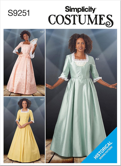 Simplicity Misses' 18th Century Historical Costume Dress Kit, Code 9251 Sewing Pattern, Sizes 16-24, White...