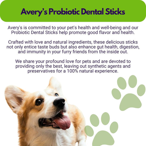 Avery's Holistic Paws Probiotic Dental Stick Treats for Dogs - 23 Peanut Butter Edible Dog Chews, 3 Inches Each - Natural & Organic Dog Chew Stick...