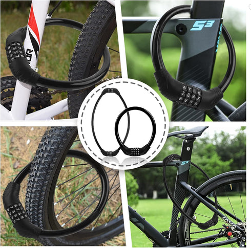 Bike Lock Cable, Bike Accessories, Bike Locks Heavy Duty Anti Theft, Combination Cable Lock for Outdoor Equipment, Black (2Ps, 1Ft, Reset Combo)...