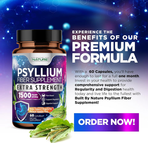Psyllium Husk Capsules 1500mg - Fiber Supplement - Natural Soluble Fiber Pills with Psyllium Husk Powder - Supports Digestive Gut and Colon Health...