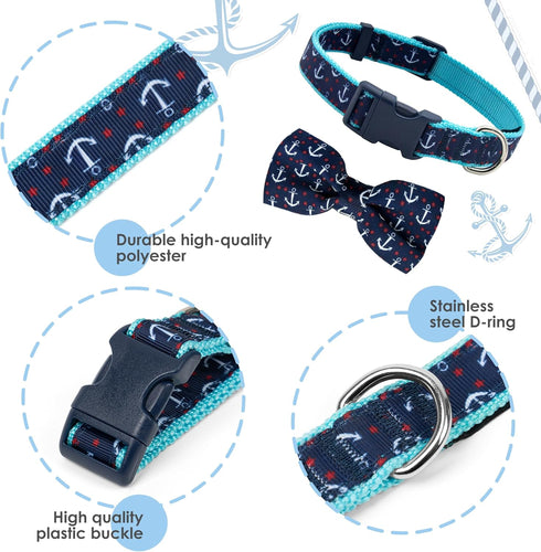 azuza Anchor Dog Collar with Bow Tie, Soft and Comfortable Bowtie Dog Collar, Adjustable Dog Collar for Medium Dogs...