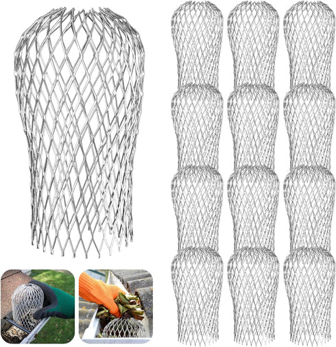 12 Pack Gutter Guards Gutter Cleaning Tools 3.5 Inch Expandable Aluminum Filter Strainer Leaf Guards for Gutters Gutter Downspout Guard for Preven...