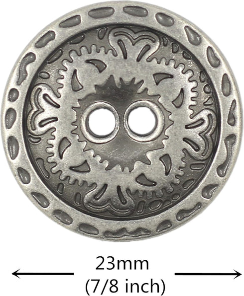 Bezelry 12 Pieces Flower Engraving Gray Silver Metal Hole Buttons 23mm (7/8 inch)...