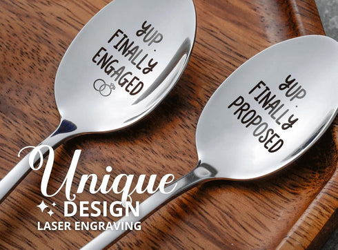INNObeta Engagement Gifts for Couples, 2 Pcs Engraved Ice Cream Spoons, Stainless Steel Coffee Spoon, Fiance Fiancee Gifts for Future Mr & Mrs, Yu...