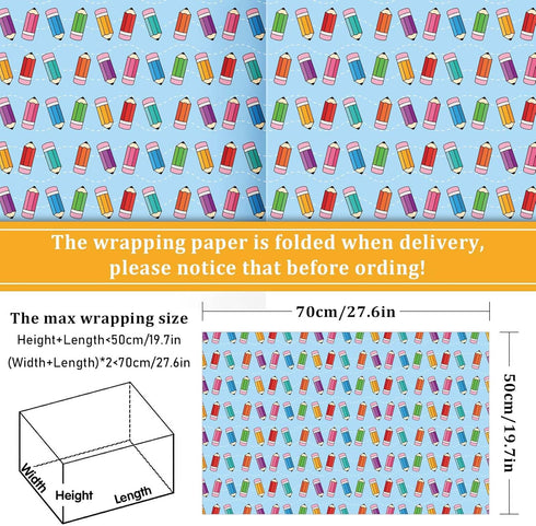 JarThenaAMCS 12 Sheets Back to School Wrapping Paper - Not Roll - Bus Apple Pencil Gift Wrap Paper Folded Flat 6 Designs DIY Craft Art Paper for F...