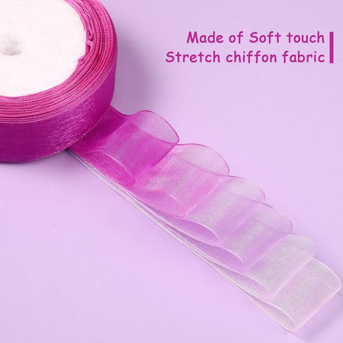 6 Rolls Sheer Chiffon Ribbon Organza Satin Ribbon Transparent Chiffon Ribbon for Wrapping Decorating Valentine's Day Wedding Birthday Bouquet Garl...