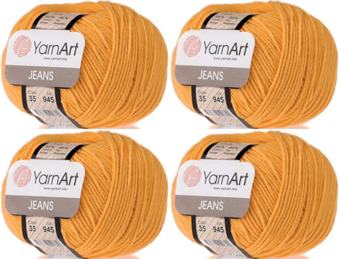 4 Skeins YarnArt Jeans 55% Cotton 45% Acrylic Yarn Blend Thread Crochet Hand Knitting Art Lot of 4skn 200 gr 696 yds (35-Yellow)...