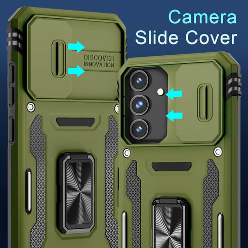DEERLAMN for Samsung Galaxy S24+ Plus Case with Slide Camera Cover+Screen Protector (1 Pack), Rotated Ring Kickstand Military Grade Shockproof Pro...