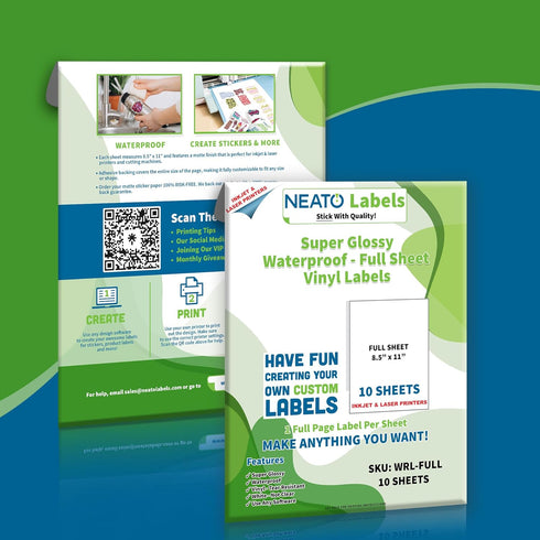 Printable Vinyl Sticker Paper (8.5" x 11") - 10 Super Glossy Waterproof Labels for Inkjet and Laser Printers - Premium White Full Sheets - Strong ...