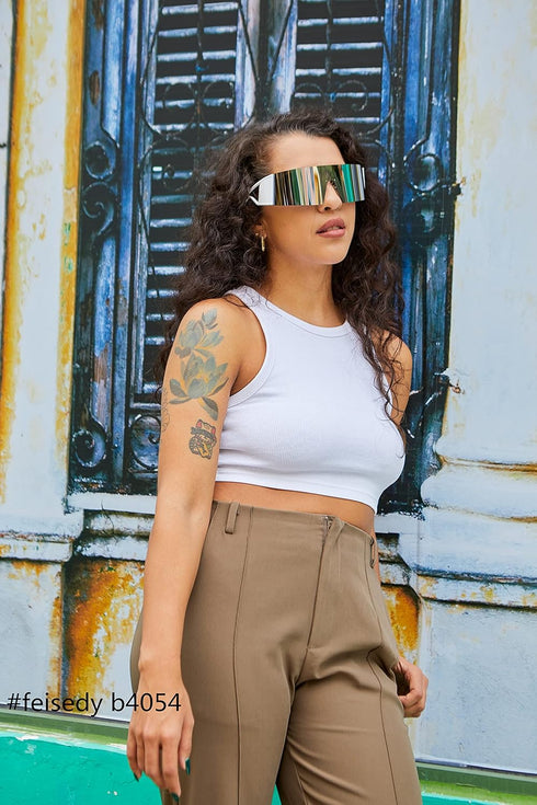 FEISEDY Oversized Flat Top Futuristic Wrap Sunglasses One Piece Goggles for Women Men Fashion Shades B4054...