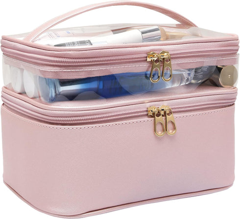 Makeup Bag,Leather Double Layer Large Organizer Bag,Travel Accessories Dorm Room Essentials Toiletry Bag for Women,Travel Essentials Cosmetic Bag ...