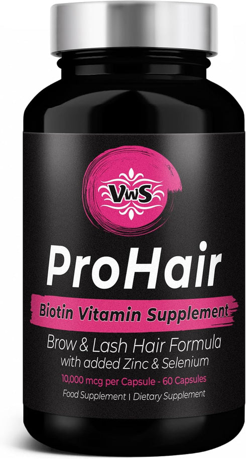 VWS Biotin 10,000 mcg Dietary Supplement w/Zinc & Selenium to Promote Thicker Hair Growth, Stronger Nails & Healthy Skin for Women and Men, 60 Veg...