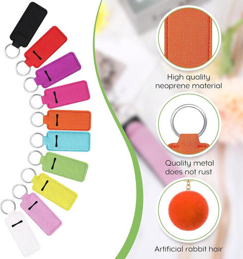 Junkin 40 Pcs Lipstick Holder Keychain Lip Holder Keychain Clip on Lipstick Pouch Fluffy Ball Keychain with Keyring...