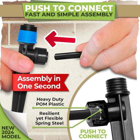 Carpathen 30pcs Drip Irrigation Emitters - 1/4" Drip Irrigation System Push-to-Connect - Adjustable 360 Degree Drip Emitters Vortex on 6" Sturdy S...