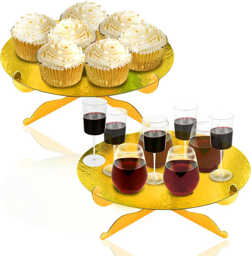 FRIDAY NIGHT 1-Tier Gold Round Cardboard Cupcake Stand Mini Cake Dessert Holder Reusable Birthday Wedding New Year Decoration 2pcs...
