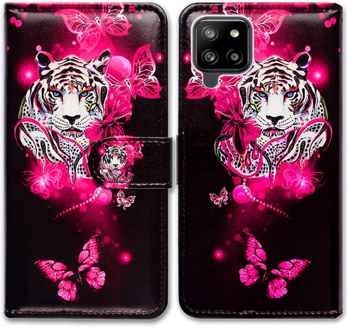 Case for Galaxy A42 5G, White Tiger Butterfly Leather Flip Phone Case Wallet Cover with Card Slot Holder Kickstand for Samsung Galaxy A42 5G 2021...