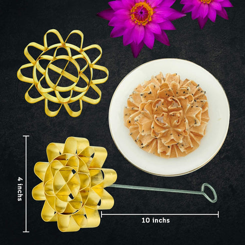 Dok Jok Brass Mold Thai Dessert Maker - Large Rosette Lotus Flower Cookie Mold with Handle Diameter 4.13 Inch...