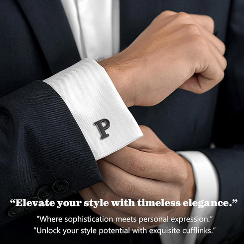 LOLIAS 3 Pairs Cufflinks For Men Personalized Initial Cuff Links Mens Letter CuffLinks for Casual to Formal with Gift Box Silver Black Gold Cuffli...