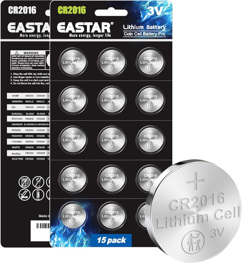 CR2016 Battery 15 Pack - Lithium 3V Coin Battery for Car Key Fob, Child-Secure Packaging, Stable Voltage Output 3 Volt Coin Button Cells for Remot...
