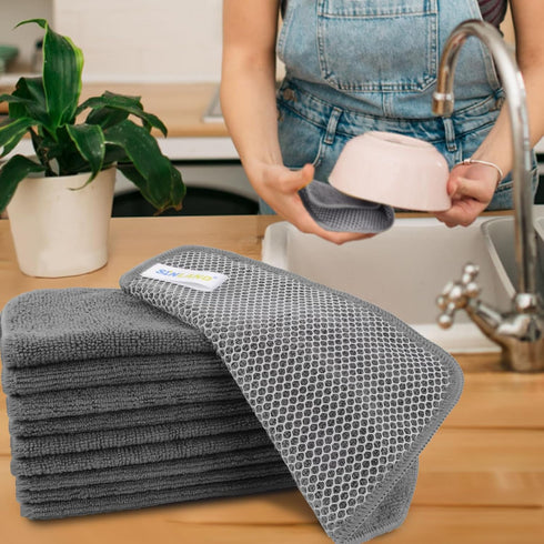 SINLAND Microfiber Dish Cloth for Washing Dishes Dish Washing Rags Best Kitchen Washcloth Cleaning Cloths Wash Cloths with Poly Scour Side 7.87Inc...