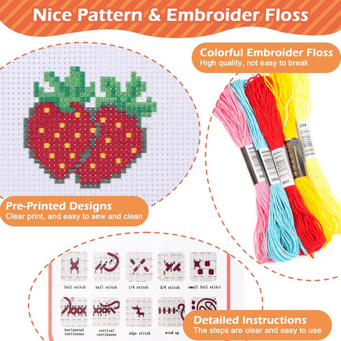 Anglekai 6Pcs Cross Stitch Kits for Beginners, Needlepoint Kits for Beginners Embroidery Starter Set, 6 Embroider Hoops and Cloth/ 6 Key Rings/Sci...