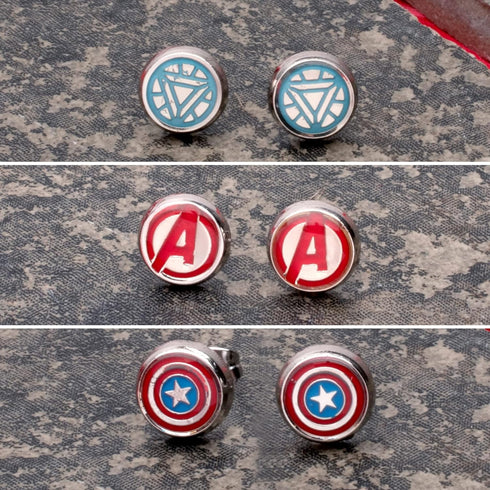 Officially Licensed Marvel Comics Stainless Steel Women's Avenger Logo Pack Round Stud Hypoallergenic Earrings, Unisex...