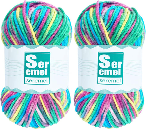 2 Pcs ?2 * 48g/2 * 142yards?Crochet/Knitting Rainbow Yarn,Multicolor Variegated 100% Acrylic Yarn,Crochet Yarn for Beginners,Soft Yarn for Crochet...