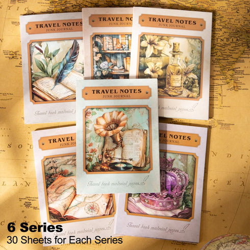 180Pcs Travel Notes Scrapbook Paper, Vintage Ephemera Pack for Journaling, Junk Journal, and Scrapbooking Supplies, Craft Kit with Glue Tape...