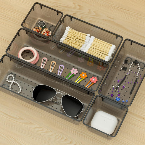 WOWBOX 6 Pack Clear Drawer Organizer Set, Acrylic Drawer Storage Trays, Storage Bins for Makeup, Cosmetics, Jewelries, Utensils, Gadgets, Office, ...