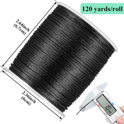 Satin Rattail Cord, Anezus Black Nylon Cord Silky Trim Beading String for Braided Bracelets, Pendants Necklace, Macrame Keychains, Lanyards, Draws...