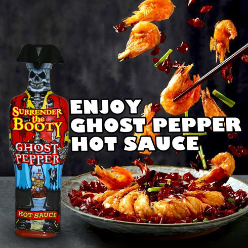 Surrender the Booty Ghost Pepper Hot Sauce – Bhut Jolokia Extreme Gourmet Heat – Premium Novelty Pirate Gift Bottle – Hot Sauce Challenge – 5oz...