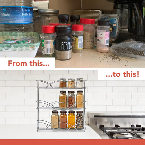 Spectrum Diversified 3-Tier Spice Rack Shelf Organizer for Kitchen Countertop, Pantry, Bathroom, or Closet with Optional Wall Mount, Black...
