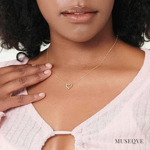 Dainty Open Heart Necklace for Women • 14K Gold Plated Cubic Zirconia Heart Pendant Choker Necklaces • Non Tarnish Cute Love Jewelry Gifts for Gir...