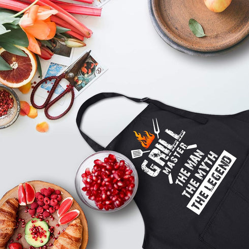 Rosoz Funny BBQ Black Chef Aprons for Men, Grill Master, Adjustable Kitchen Cooking Aprons with Pocket Waterproof Oil Proof Father’s Day/Birthday...