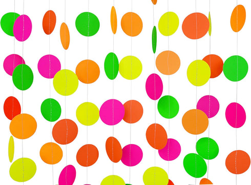 Midnight Glo Neon Paper Garland Circle Dots Hanging Decorations for Birthday Party Wedding Decorations Black Light Reactive UV Glow Party 78ft(6 P...
