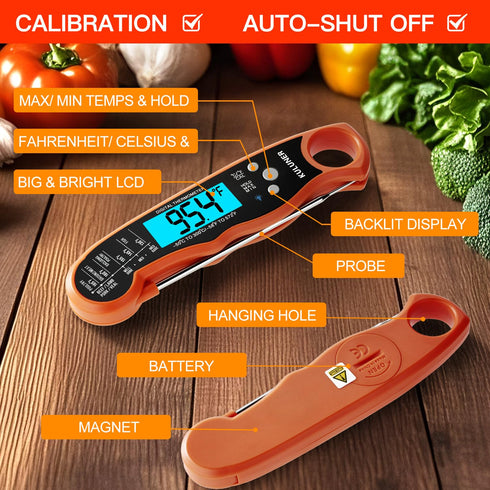 TP-01 Waterproof Digital Instant Read Meat Thermometer with 4.6 Folding Probe Backlight Calibration Function for Cooking Food Candy, BBQ Grill, Li...