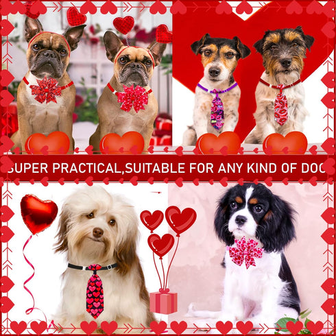 24pcs Valentine's Day Dog Collar Bow Ties Set, Adjustable Holiday Valentines Day Dog Grooming Bow Ties and Dog Neck Ties, Basic Small Dog Bow Ties...