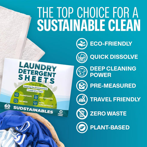 Laundry Detergent Sheets (60 Loads) - Eco Friendly Laundry Soap Detergent Strips I Eco Friendly, Zero Waste, Plastic Free, Planet Friendly 30 Shee...