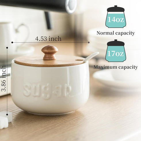 LYEOBOH Sugar Bowl with Lid and Spoon,17 OZ Sugar Jar, Ceramic Jar with Lid, Sugar Container for Coffee Bar, Sugar Bowls for Countertop, Azucarera...