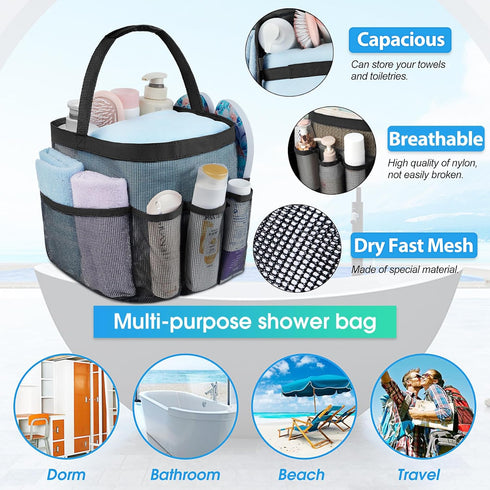 Attmu Mesh Shower Caddy Portable for College Dorm Room Essentials with 8 Pockets, Hanging Caddy Dorm Basket, Quick Dry Shower Bag for Bathroom...