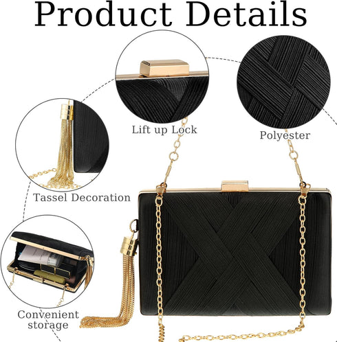 Quelay 4 Pcs Women Satin Clutch Purse Handbag Evening Bag for Wedding Banquet Handbag Vintage Necklace Earrings Jewelry Set...
