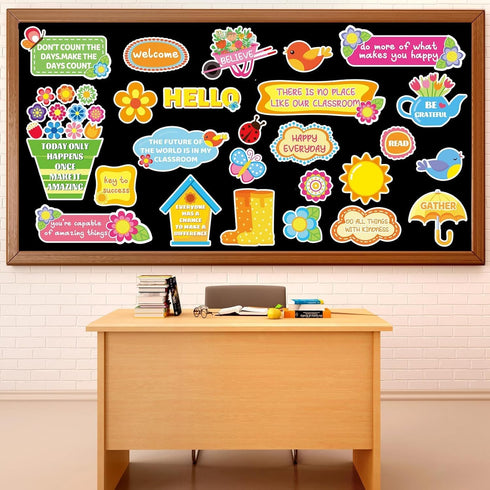 42 Pcs Spring Summer Bulletin Board Set Classroom Decorations Blooming Floral Positive Sayings Bulletin Boards Inspirational Cutouts Border for Sc...