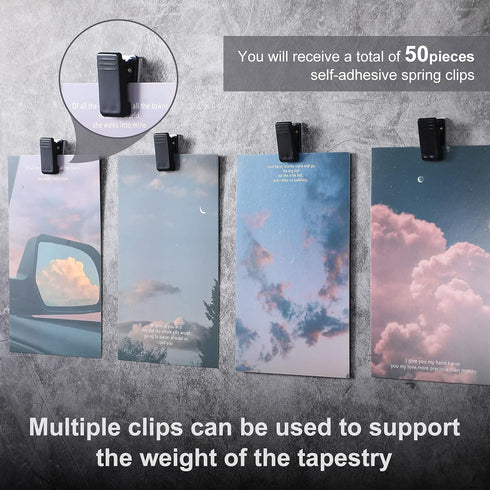50 Pieces Self Adhesive Clips Adhesive Wall Tapestry Clips Black Plastic Sticky Picture Hanging Clips Poster Spring Clips Double Sided Adhesive Sp...