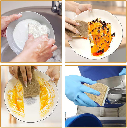 Biodegradable Natural Kitchen Sponge, Compostable Cellulose and Coconut Scrubber Eco-Friendly Dishwashing Sponge, 12 Pack Household Cleaning Foam ...