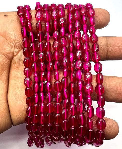 13.5 Inch 1 Strand Ruby Tourmaline Quartz 48 Pieces Approx Beads Size 7x5mm Shape Oval Cut Smooth Making, Beading & Craft Supplies 7$ST03D04...