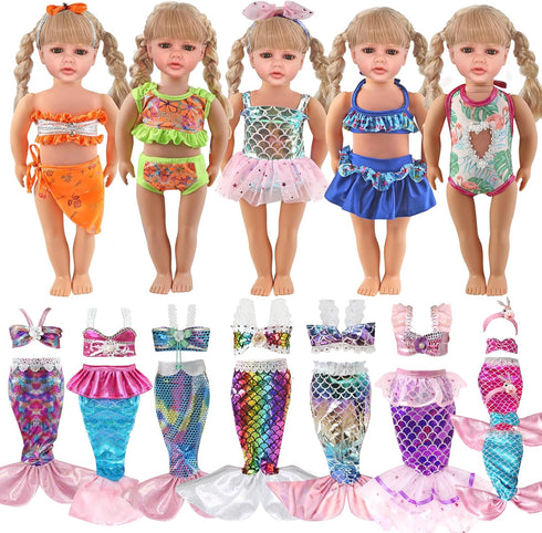 18-inch Baby Doll Clothing Accessories - Including 6 Sequins Mermaid Dresses 5 Fashion Floral Swimsuit Tops and Dresses 2 Classic Mermaid Princess...